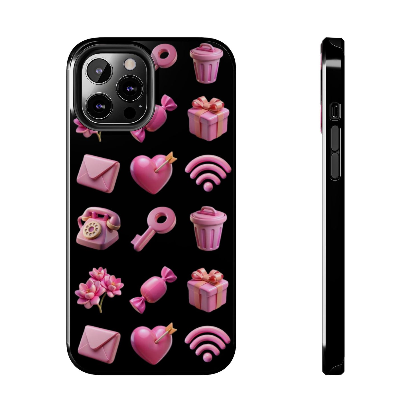 Cute and Colorful Tough Phone Case - Pink Emojis Design