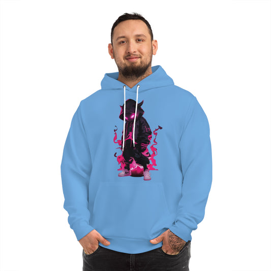 Sky Mist Blue Hoodie for Men & Women – Pink Flame Veil Surrounding Faceless Figure Sweatshirt
