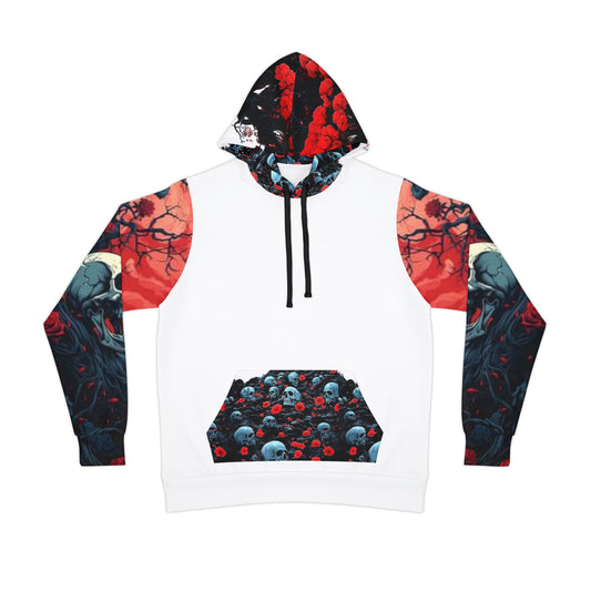 💀 White Hoodie – Bold Blue Skulls Graphic Streetwear Sweatshirt