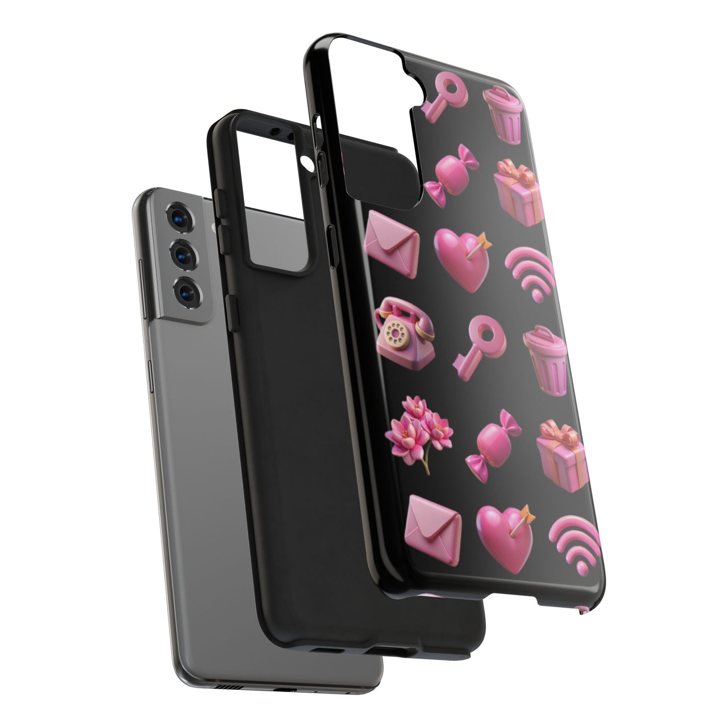 Cute and Colorful Tough Phone Case - Pink Emojis Design