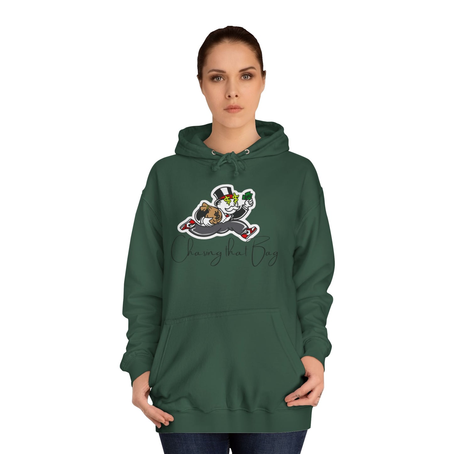 Money Green Men’s Hoodie – "Chasing the Bag" Hustle-Inspired Pullover with Drawstrings & Kangaroo Pocket