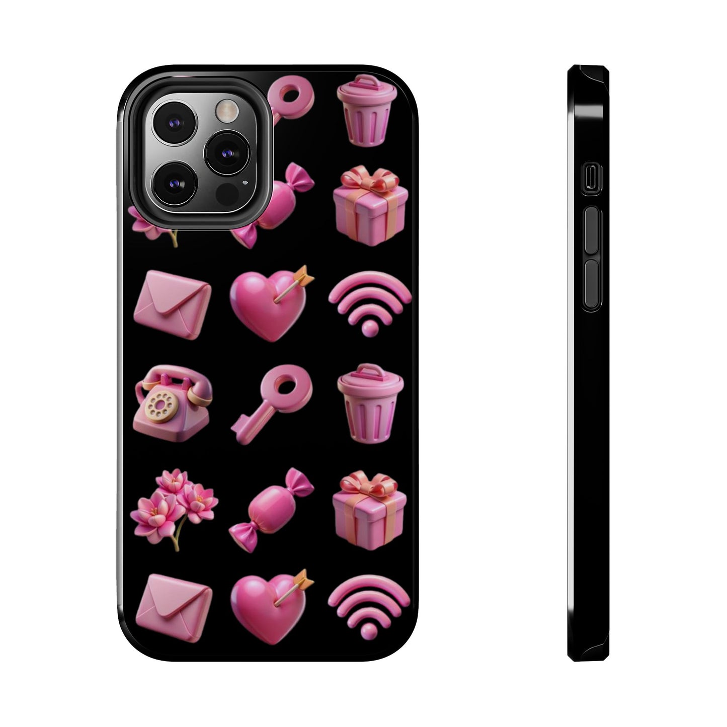 Cute and Colorful Tough Phone Case - Pink Emojis Design