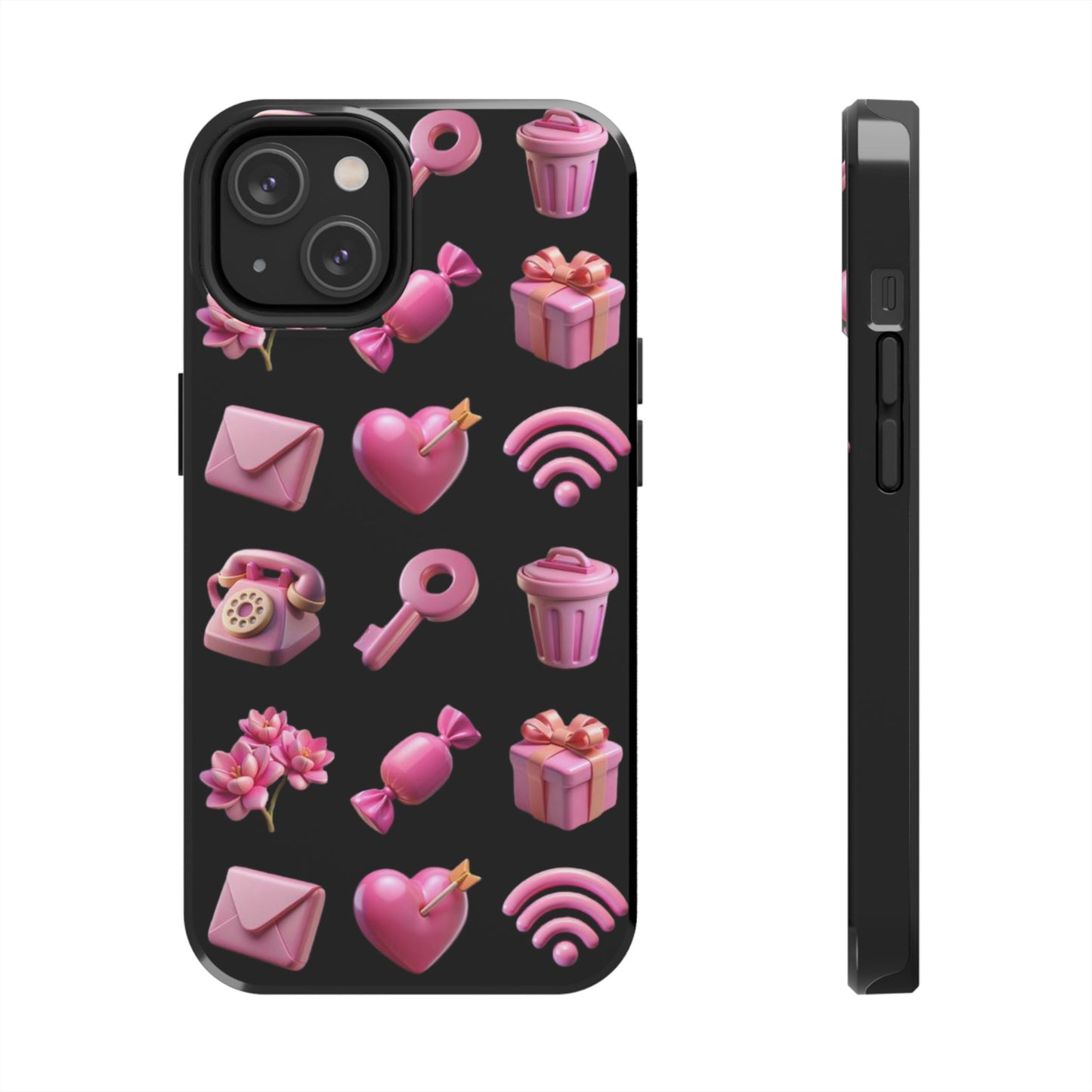Cute and Colorful Tough Phone Case - Pink Emojis Design