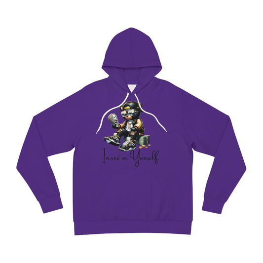 Royal Purple "Invest in Yourself" Hoodie – Motivational Bear Graphic Sweatshirt