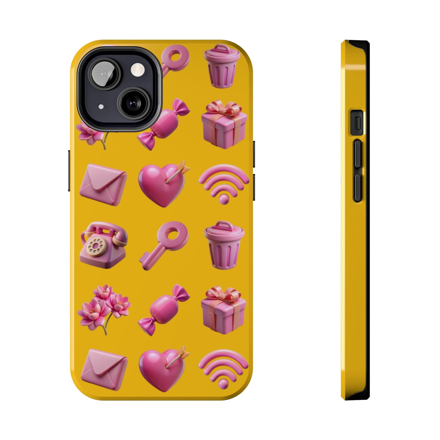 Cute and Colorful Tough Phone Case - Pink Emojis Design