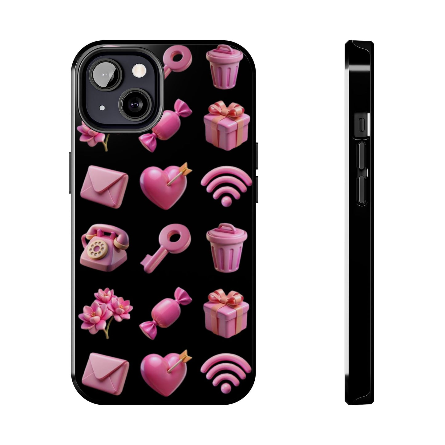 Cute and Colorful Tough Phone Case - Pink Emojis Design