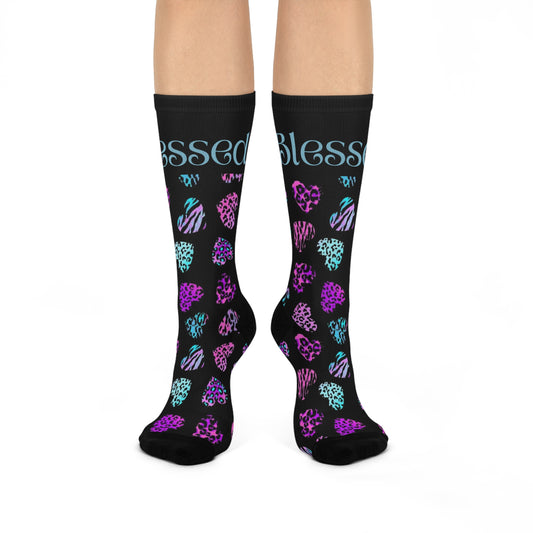 "Colorful Leopard Print Socks for Women – Soft & Comfortable Black and Pink Crew Socks"