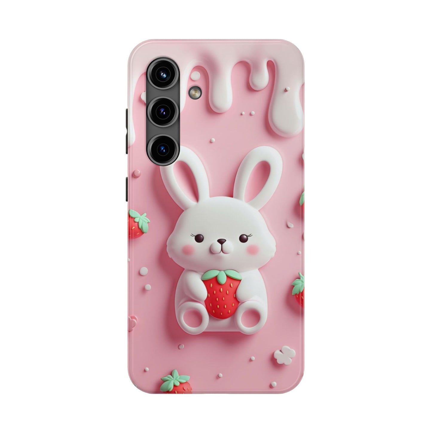 Cute Bunny Strawberry Tough Phone Case - Perfect for Kids & Spring Celebrations