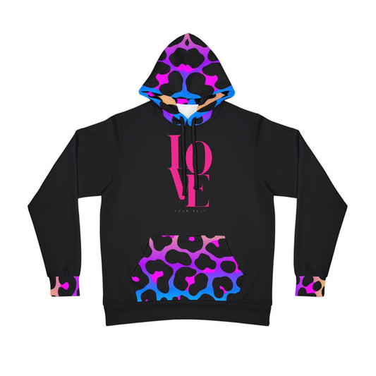 💖 Love Yourself Hoodie – Vibrant Leopard Print Design for Bold & Confident Style