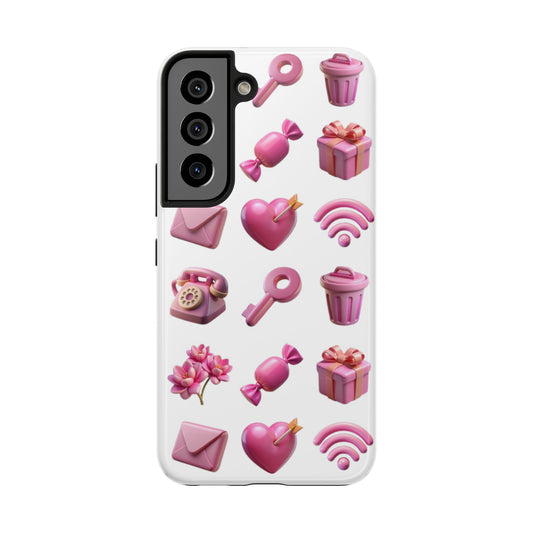 Cute and Colorful Tough Phone Case - Pink Emojis Design