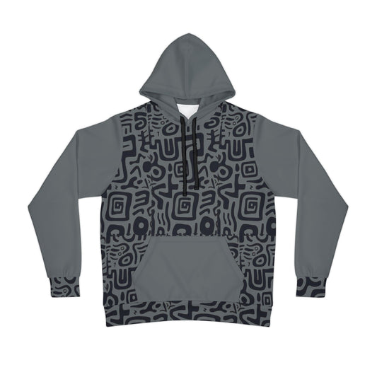 🏋️‍♂️ Bold Grey & Black Pattern Athletic Hoodie – Tribal-Inspired Design for Comfort & Style
