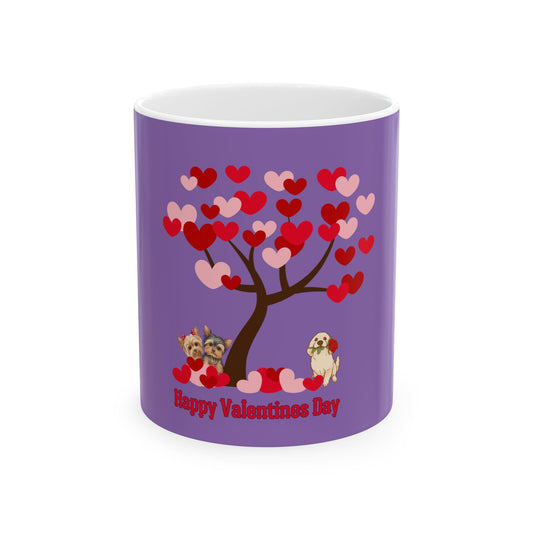Happy Valentine's Day Dog Lovers Ceramic Mug - Cute Purple Heart Design 💜🐶☕