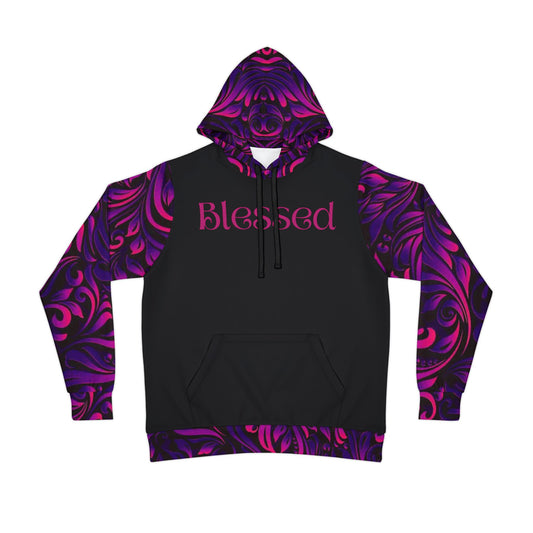 "Blessed Purple & Pink Hoodie – Vibrant Floral Faith-Inspired Sweatshirt for Every Occasion"