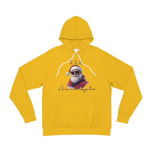 Golden Gleam Yellow Hoodie for Men – Santa’s Warning Act Up and I’ll Skip Your House Festive Wear