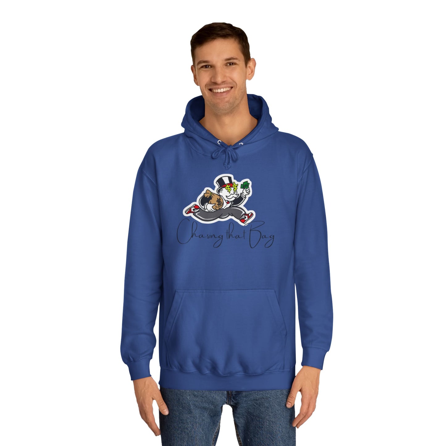 Money Green Men’s Hoodie – "Chasing the Bag" Hustle-Inspired Pullover with Drawstrings & Kangaroo Pocket