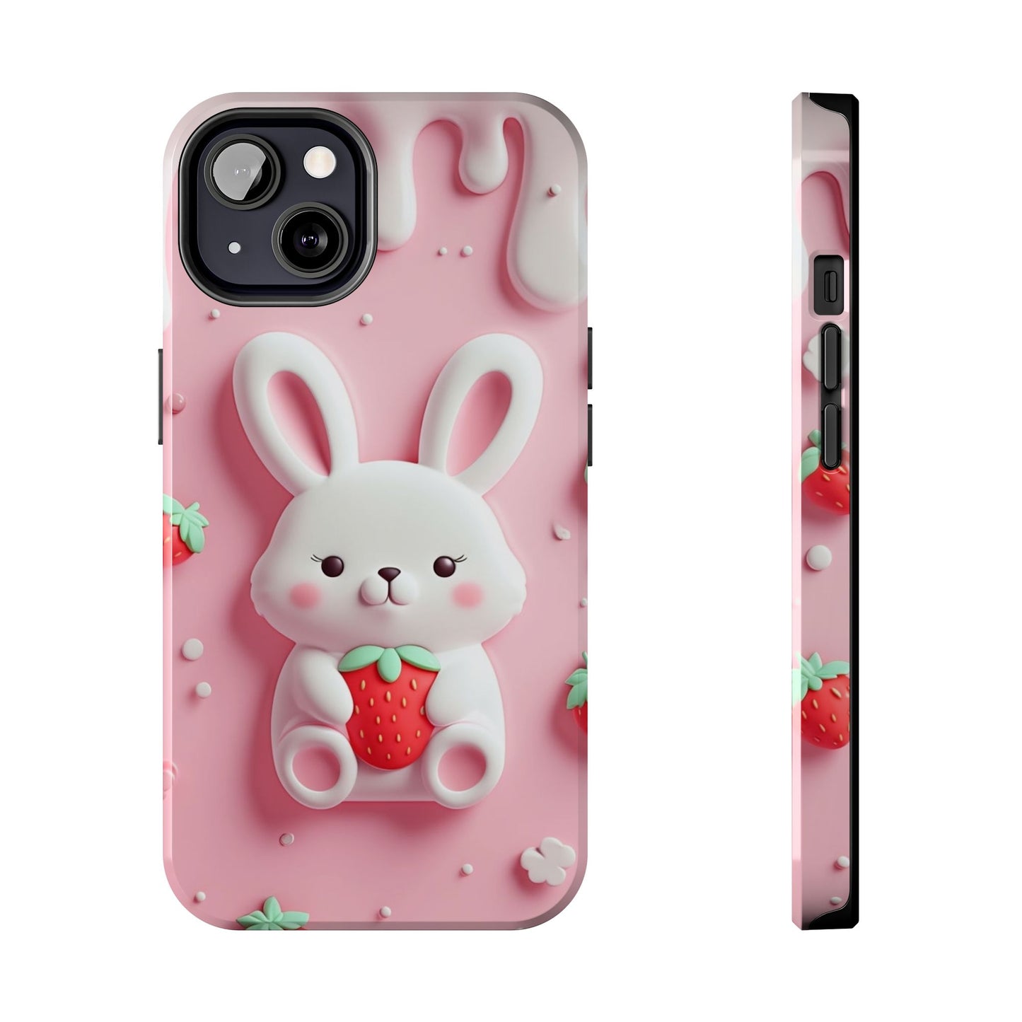 Cute Bunny Strawberry Tough Phone Case - Perfect for Kids & Spring Celebrations