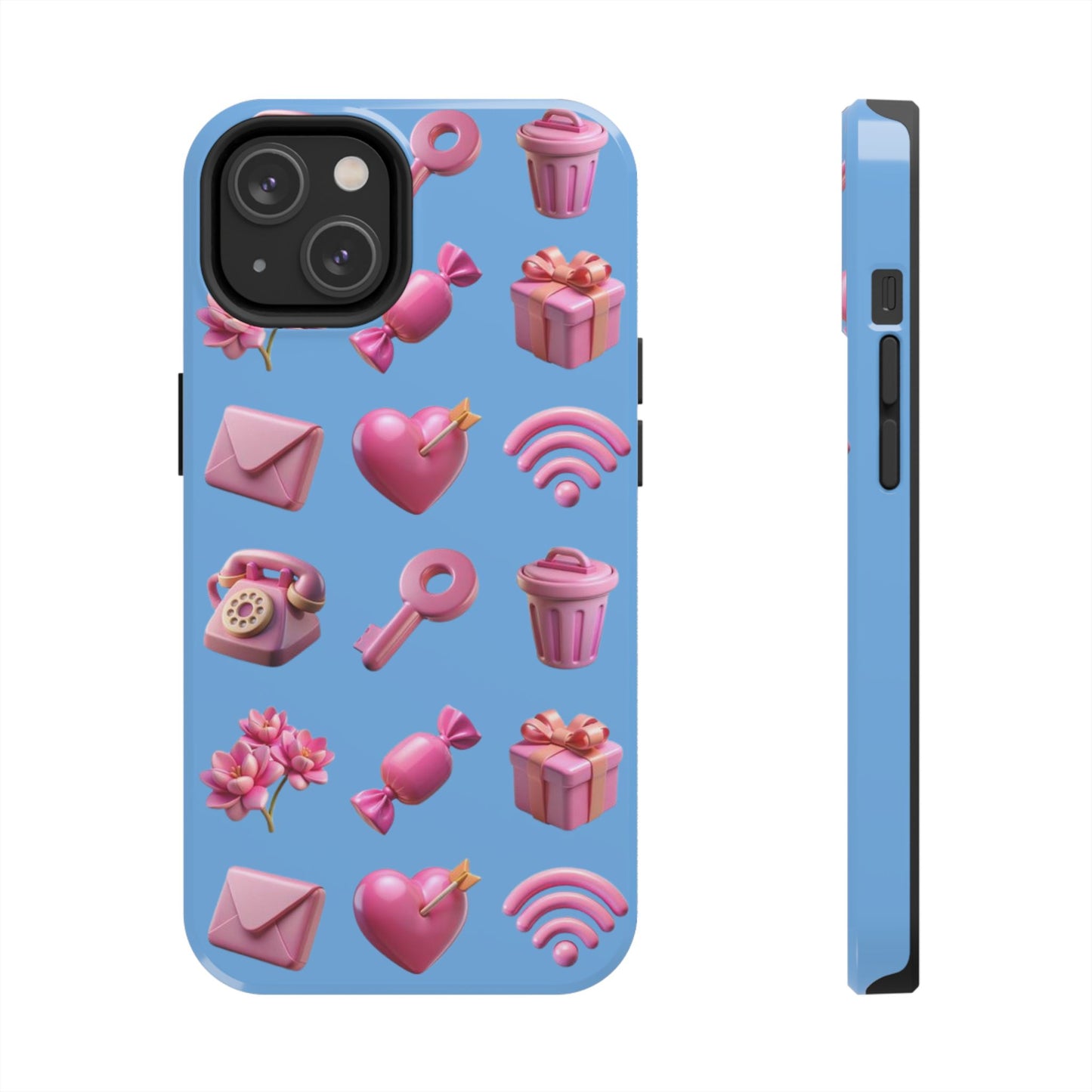 Cute and Colorful Tough Phone Case - Pink Emojis Design