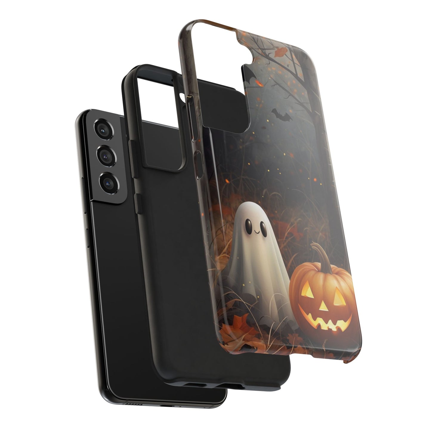 Spooky Halloween Phone Case - Tough Protective Cover with Ghost and Pumpkin Design
