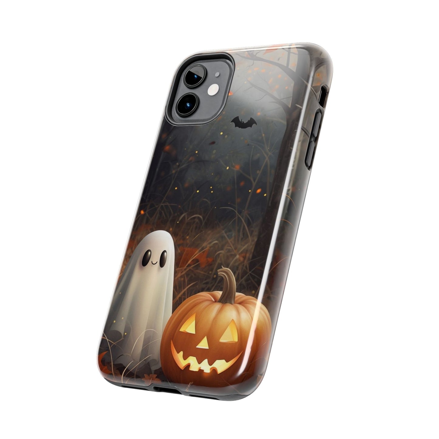 Spooky Halloween Phone Case - Tough Protective Cover with Ghost and Pumpkin Design
