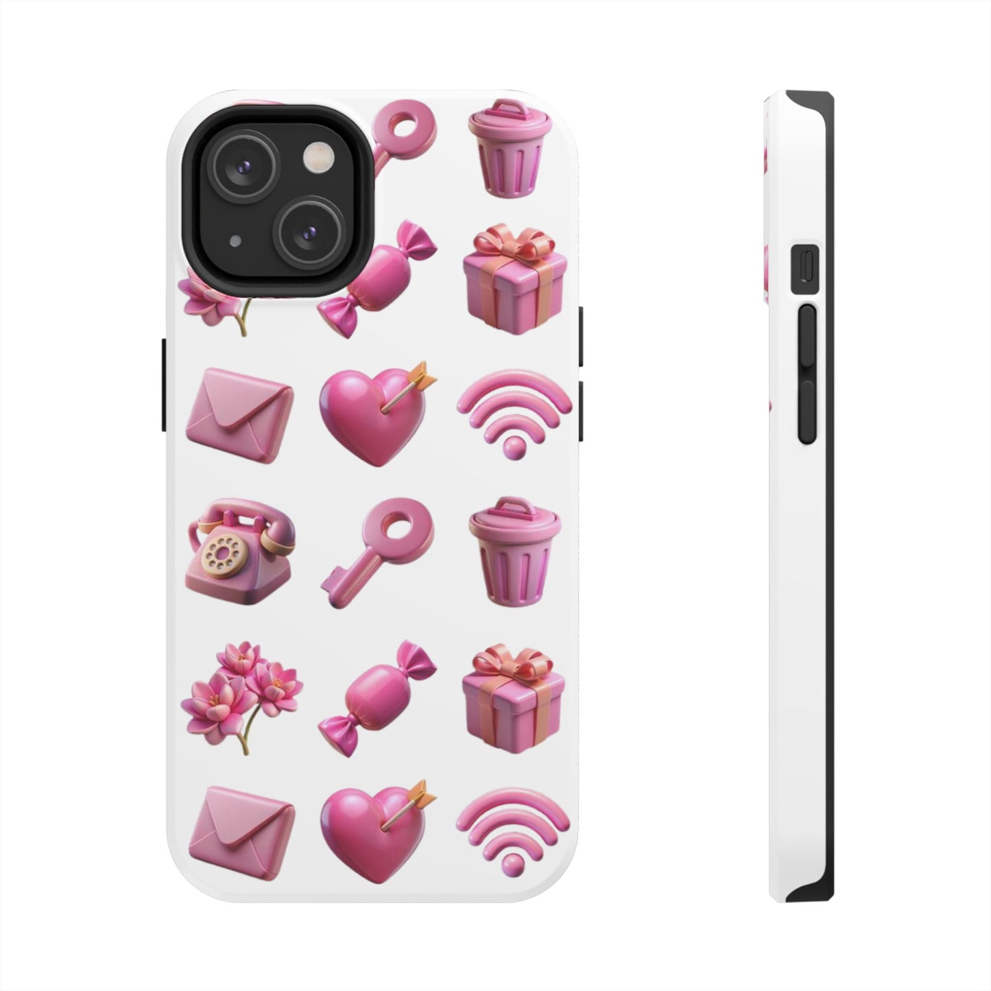 Cute and Colorful Tough Phone Case - Pink Emojis Design