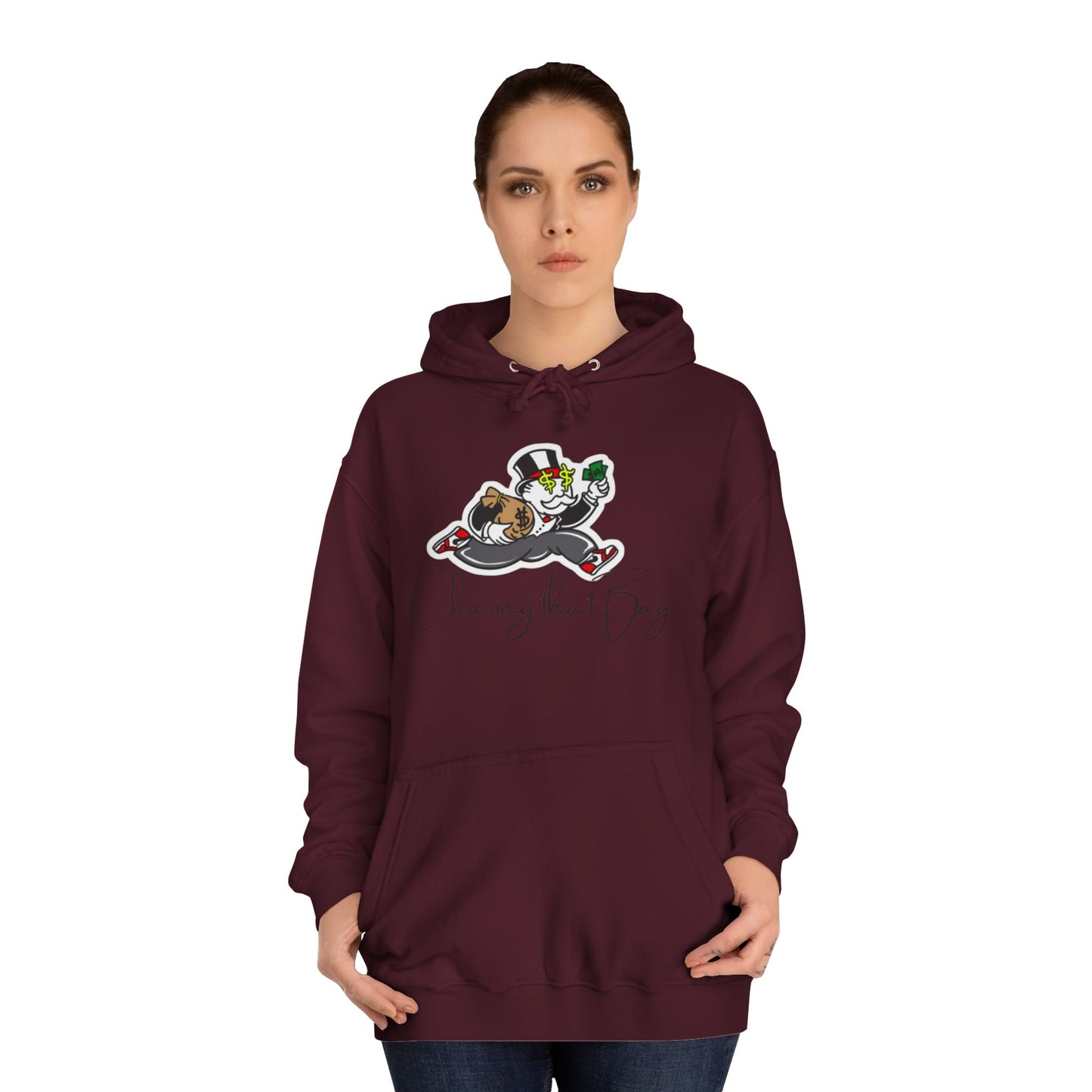 Money Green Men’s Hoodie – "Chasing the Bag" Hustle-Inspired Pullover with Drawstrings & Kangaroo Pocket