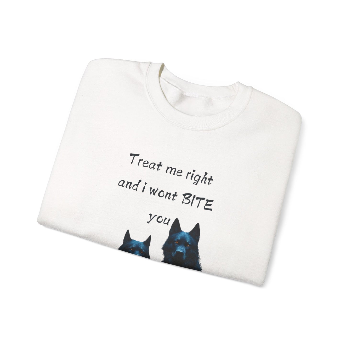 🐾 Funny Dog Lover Pink Sweatshirt – "Treat Me Right and I Won't Bite" Design for Dog Lovers & Pet Owners