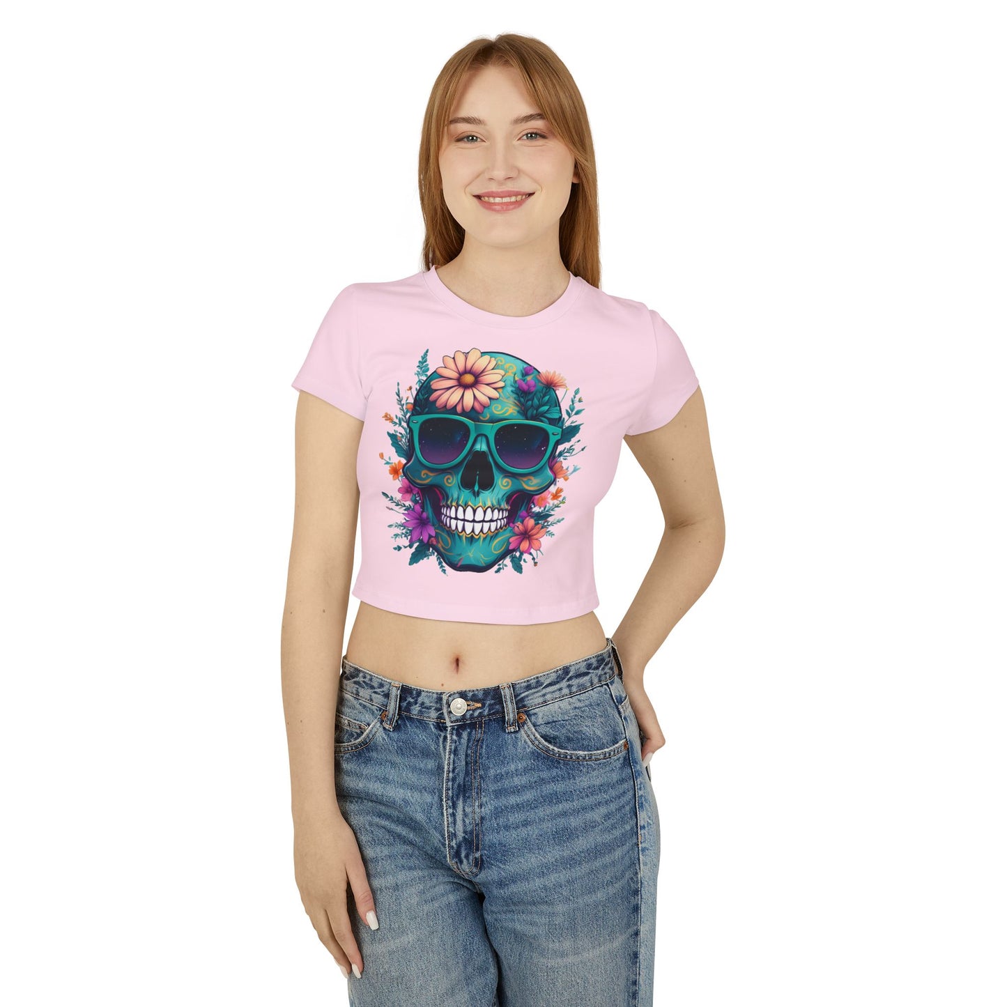 Women's Baby Tee Floral Skull