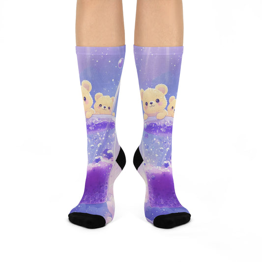 Cushioned Crew Socks- Cute White Bear