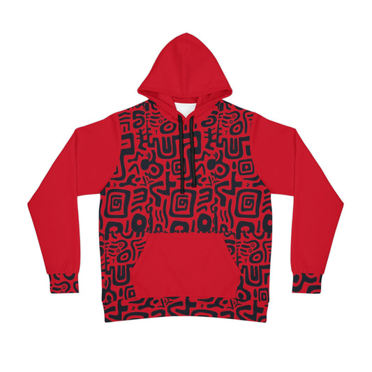 🔥 Bold Red and Black Pattern Hoodie – Tribal Style Meets Comfort & Streetwear