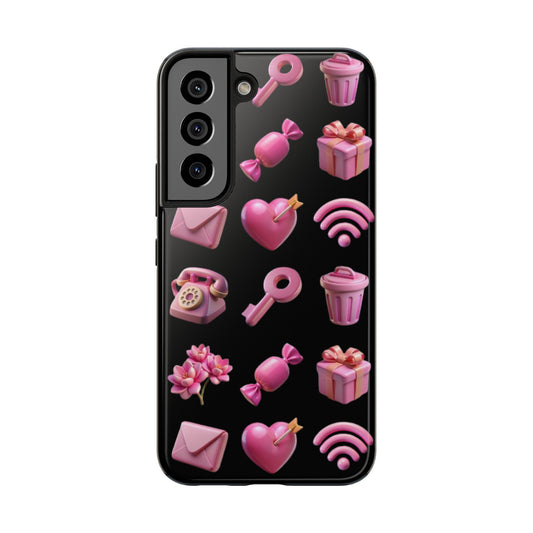 Cute and Colorful Tough Phone Case - Pink Emojis Design