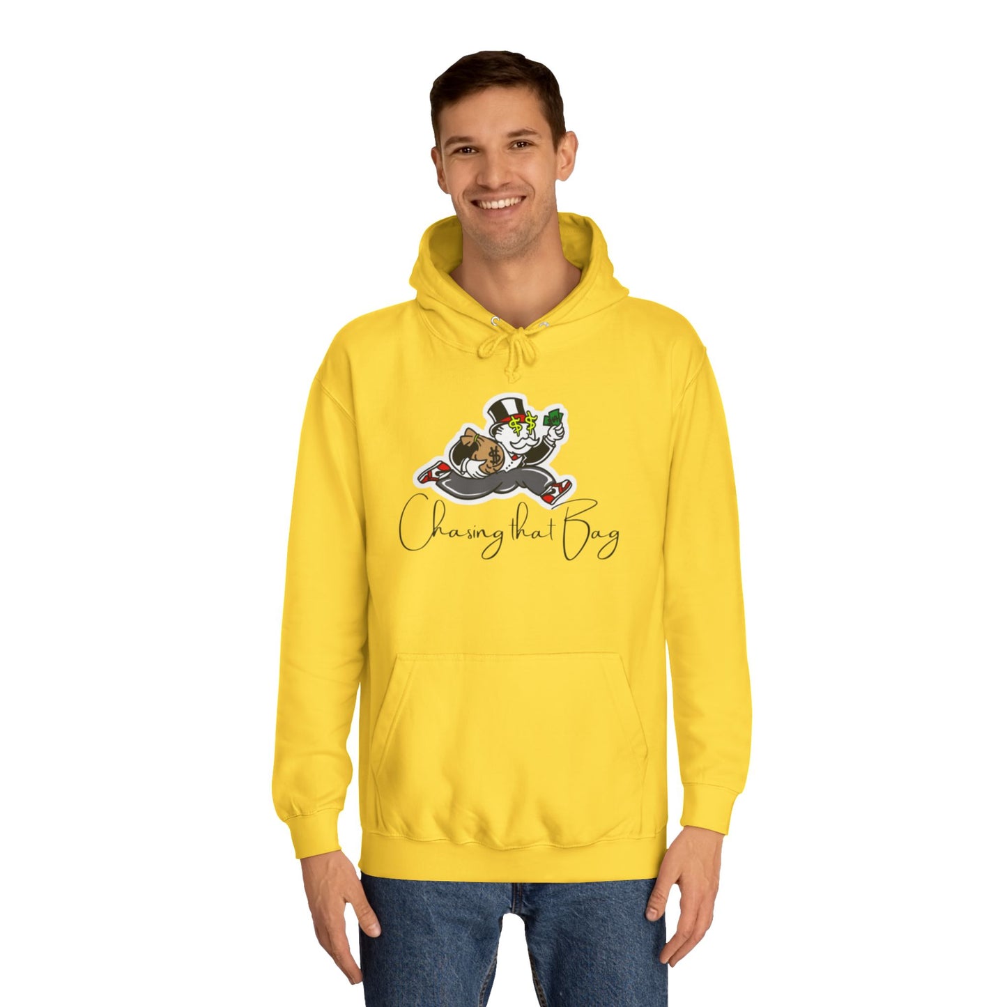 Money Green Men’s Hoodie – "Chasing the Bag" Hustle-Inspired Pullover with Drawstrings & Kangaroo Pocket