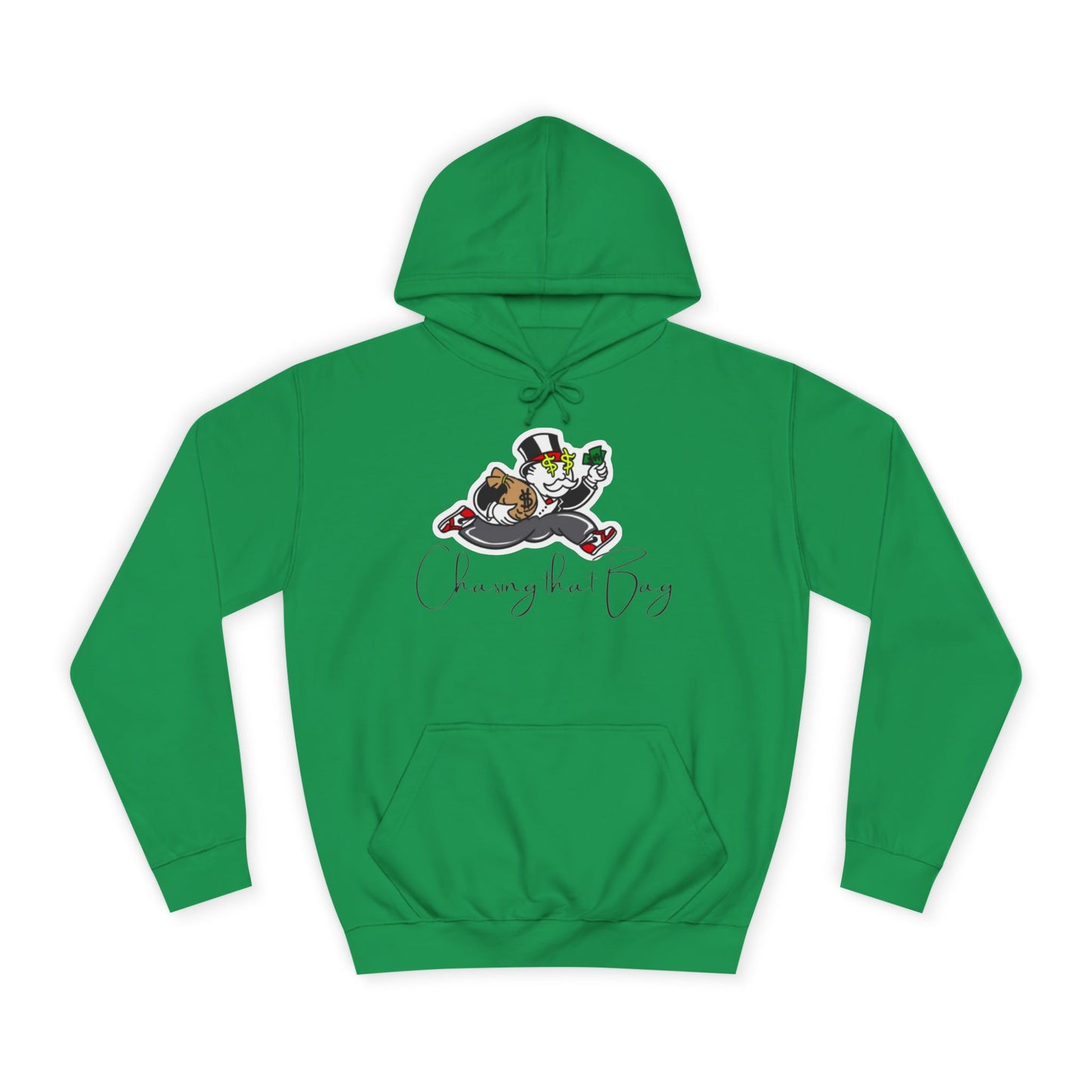Money Green Men’s Hoodie – "Chasing the Bag" Hustle-Inspired Pullover with Drawstrings & Kangaroo Pocket
