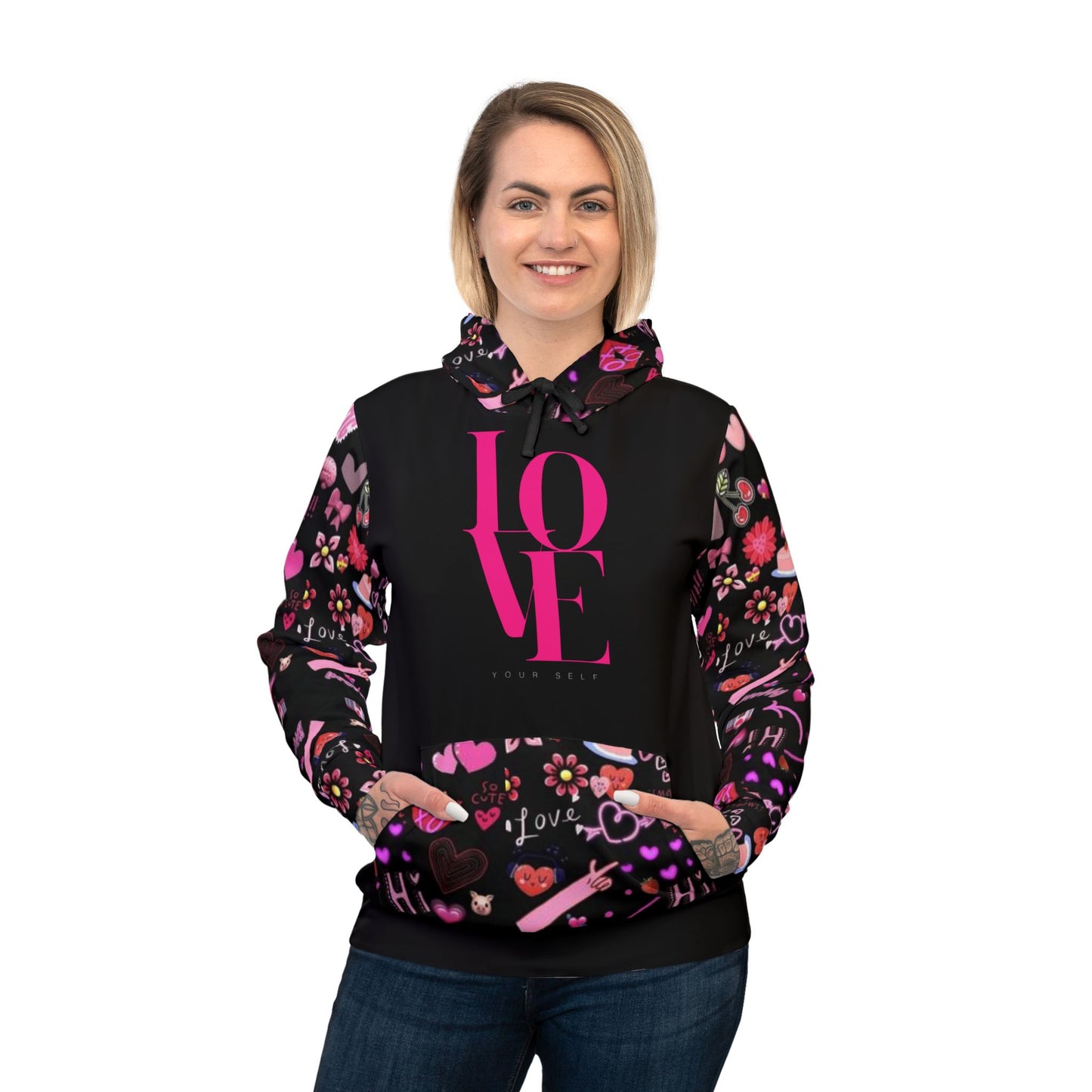 ❤️ Colorful Love Graphic Black Hoodie – Trendy & Stylish Workout and Casual Wear
