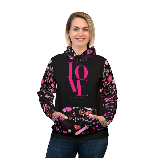 ❤️ Colorful Love Graphic Black Hoodie – Trendy & Stylish Workout and Casual Wear