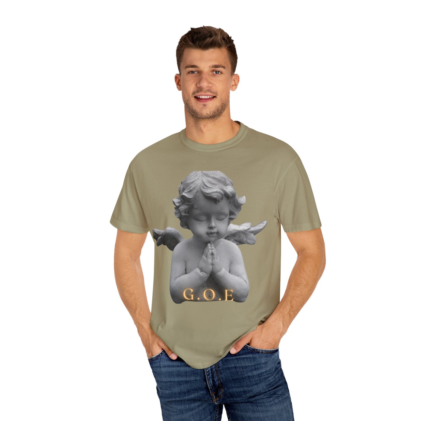 Heavenly White Men & Women T-Shirt – "G.O.E Angel" (God Over Everything) Faith-Inspired Tee