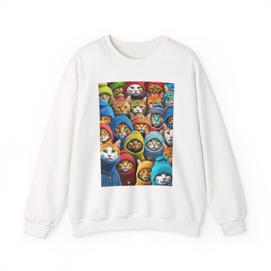 "Cozy Cat Crewneck Sweatshirt – Soft & Stylish Pullover with Colorful Cat Faces Design"