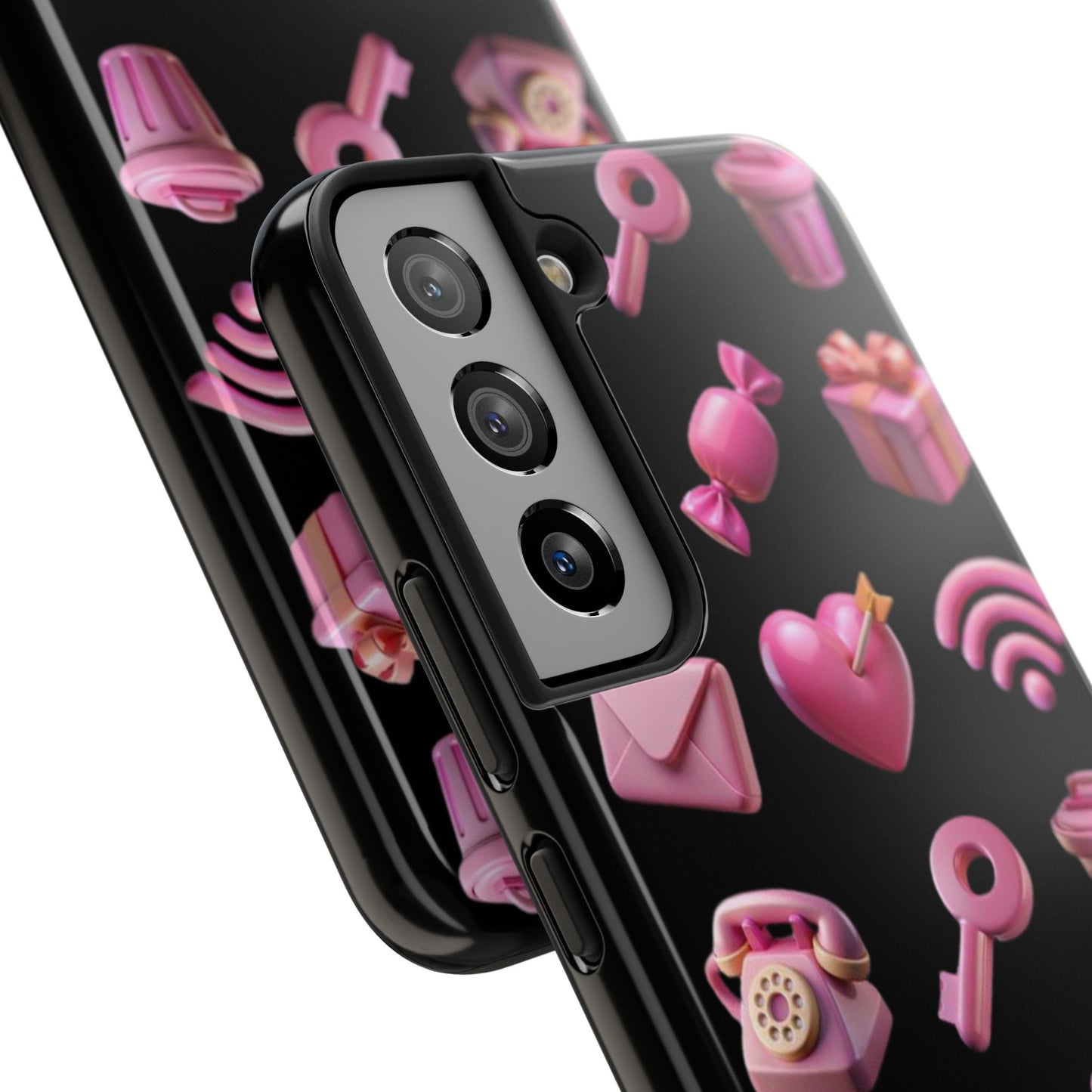 Cute and Colorful Tough Phone Case - Pink Emojis Design