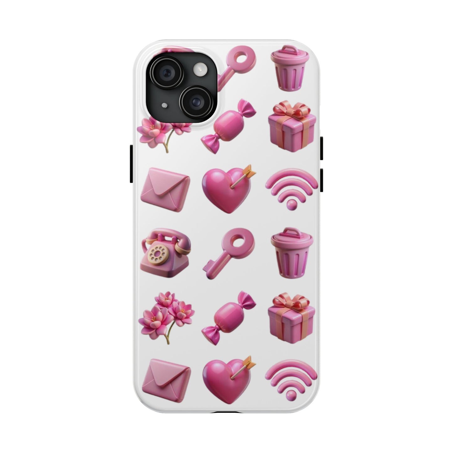Cute and Colorful Tough Phone Case - Pink Emojis Design