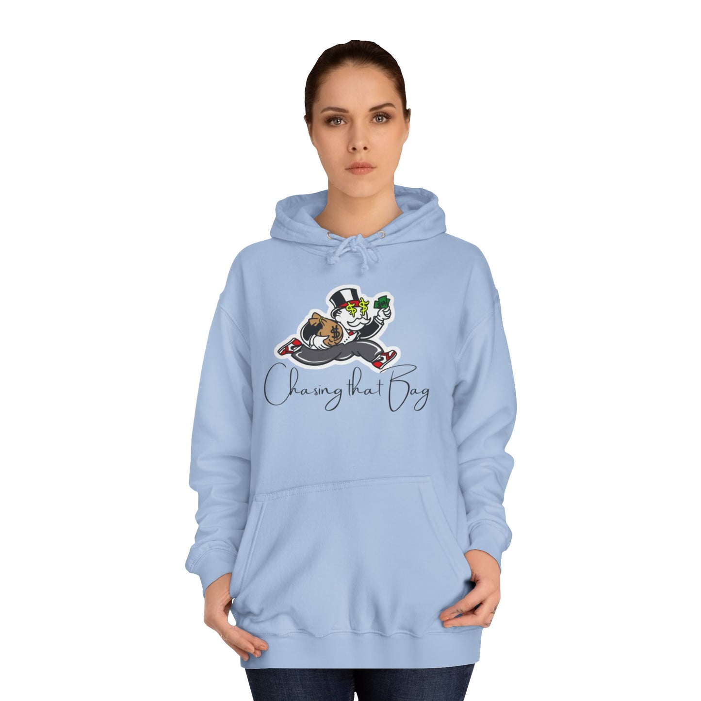 Money Green Men’s Hoodie – "Chasing the Bag" Hustle-Inspired Pullover with Drawstrings & Kangaroo Pocket