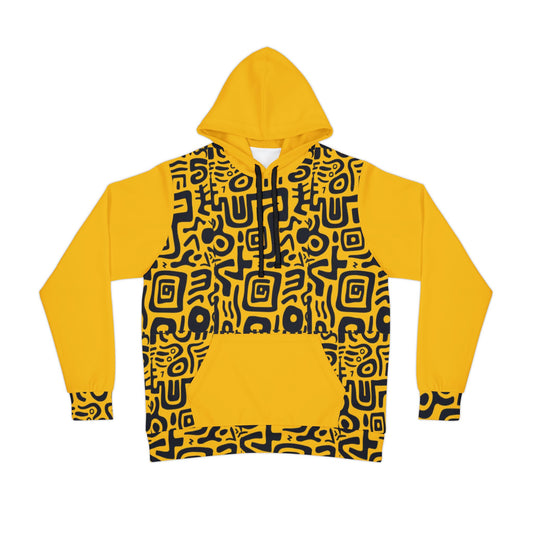 🏆 Bold Yellow & Black Tribal Pattern Hoodie – Striking Streetwear for Men & Women