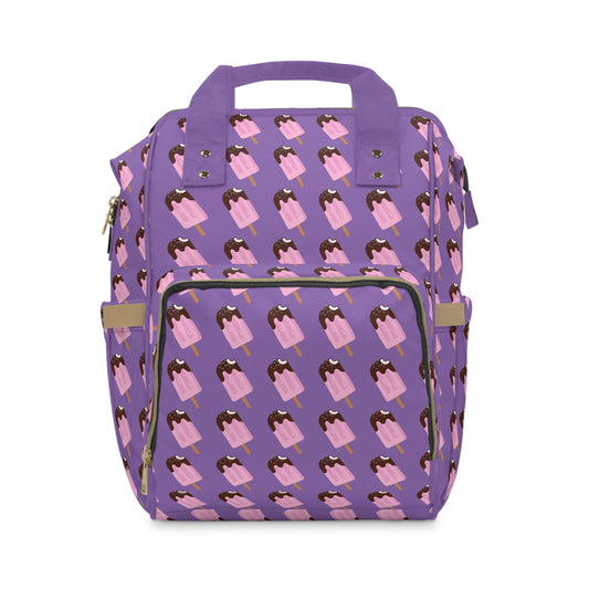 🍦 Cute Purple Ice Cream Print Diaper Backpack 🎒 | Perfect for Moms on the Go!