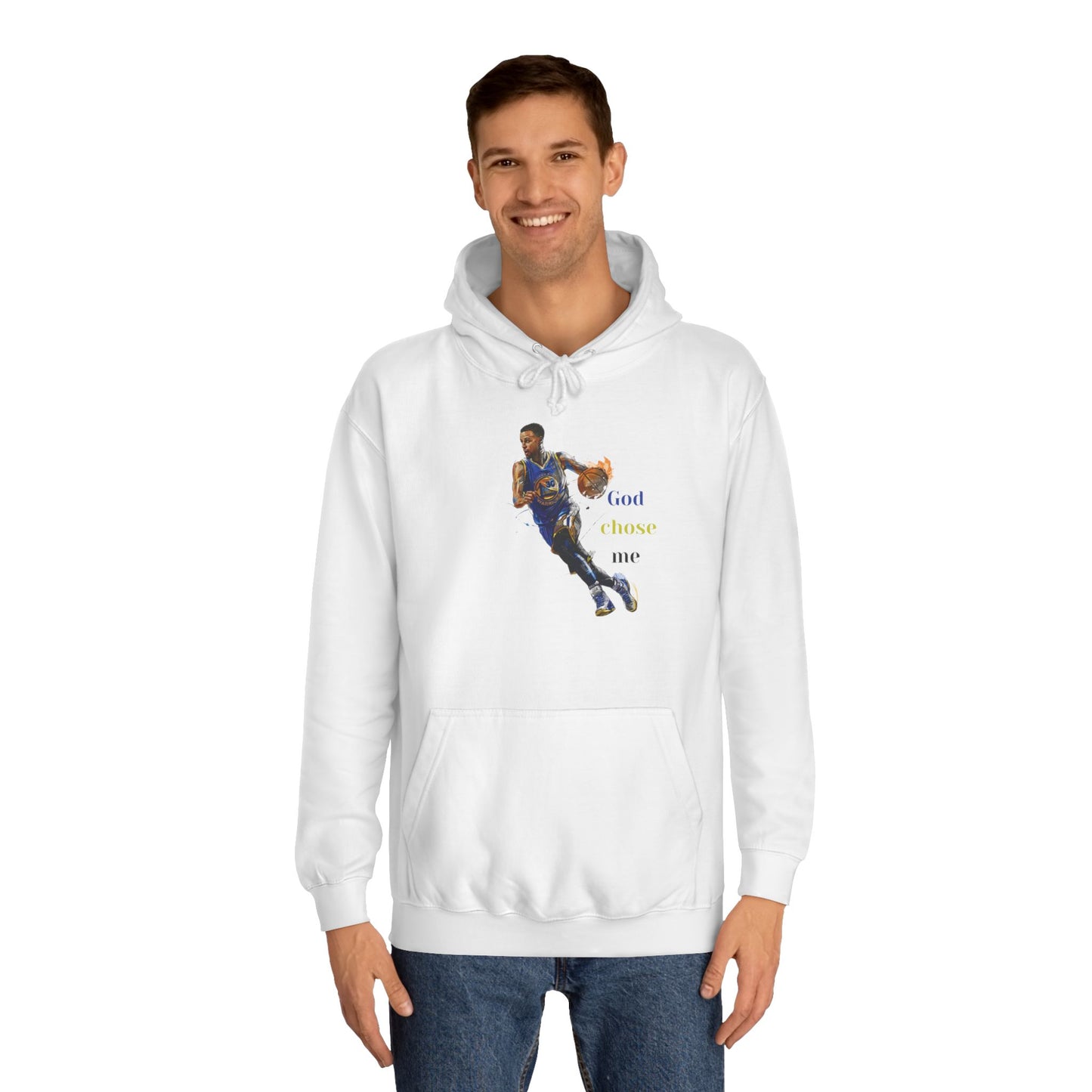 Royal Blue Men’s Inspirational Hoodie – "God Chose Me" Steph Curry Motivational Sweatshirt with Drawstrings & Kangaroo Pocket