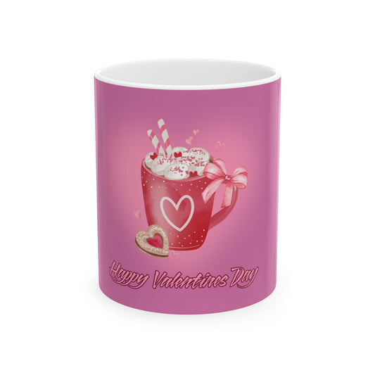 Happy Valentine's Day Ceramic Mug - Cute Pink Heart Design, 11oz Coffee Cup 💖☕🎁