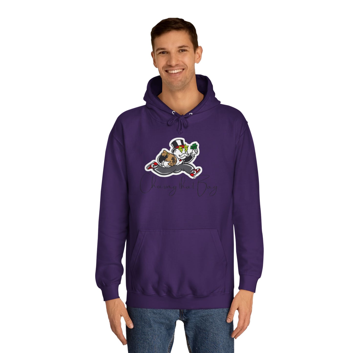 Money Green Men’s Hoodie – "Chasing the Bag" Hustle-Inspired Pullover with Drawstrings & Kangaroo Pocket