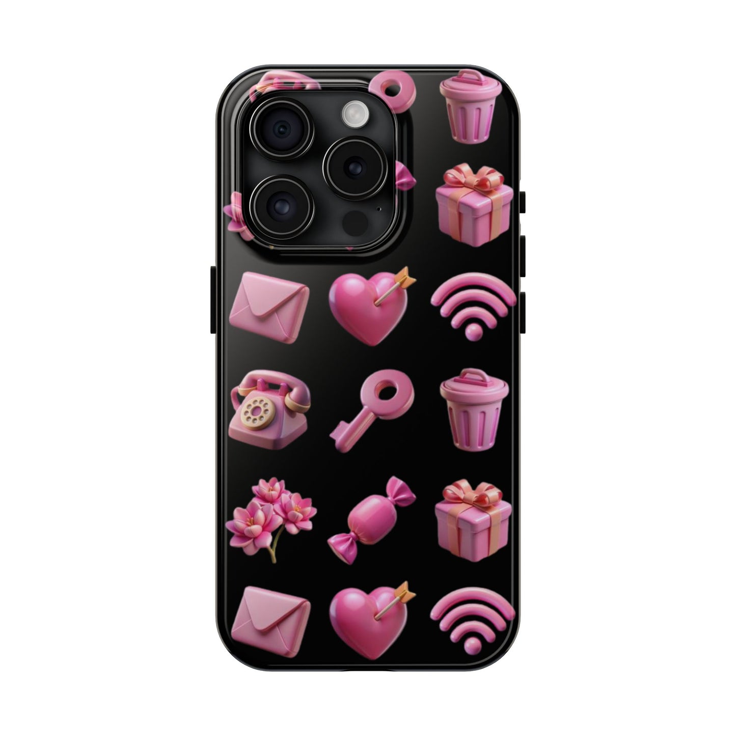 Cute and Colorful Tough Phone Case - Pink Emojis Design