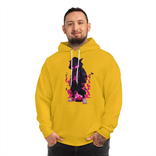 Sunburst Yellow Hoodie for Men & Women – Faceless Shadow Engulfed in Pink Flames Streetwear Apparel