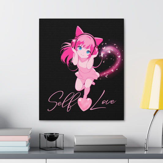 Cute Anime Canvas Gallery Wrap - Pink Cat Lover Wall Art
