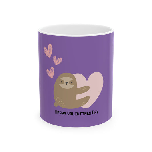 Happy Valentine's Day Sloth Ceramic Mug - Cute Purple Design | Perfect Gift for Loved Ones 💜🦥☕