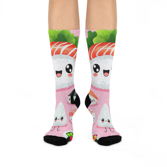 Cushioned Crew Socks- Cute Sushi Characters