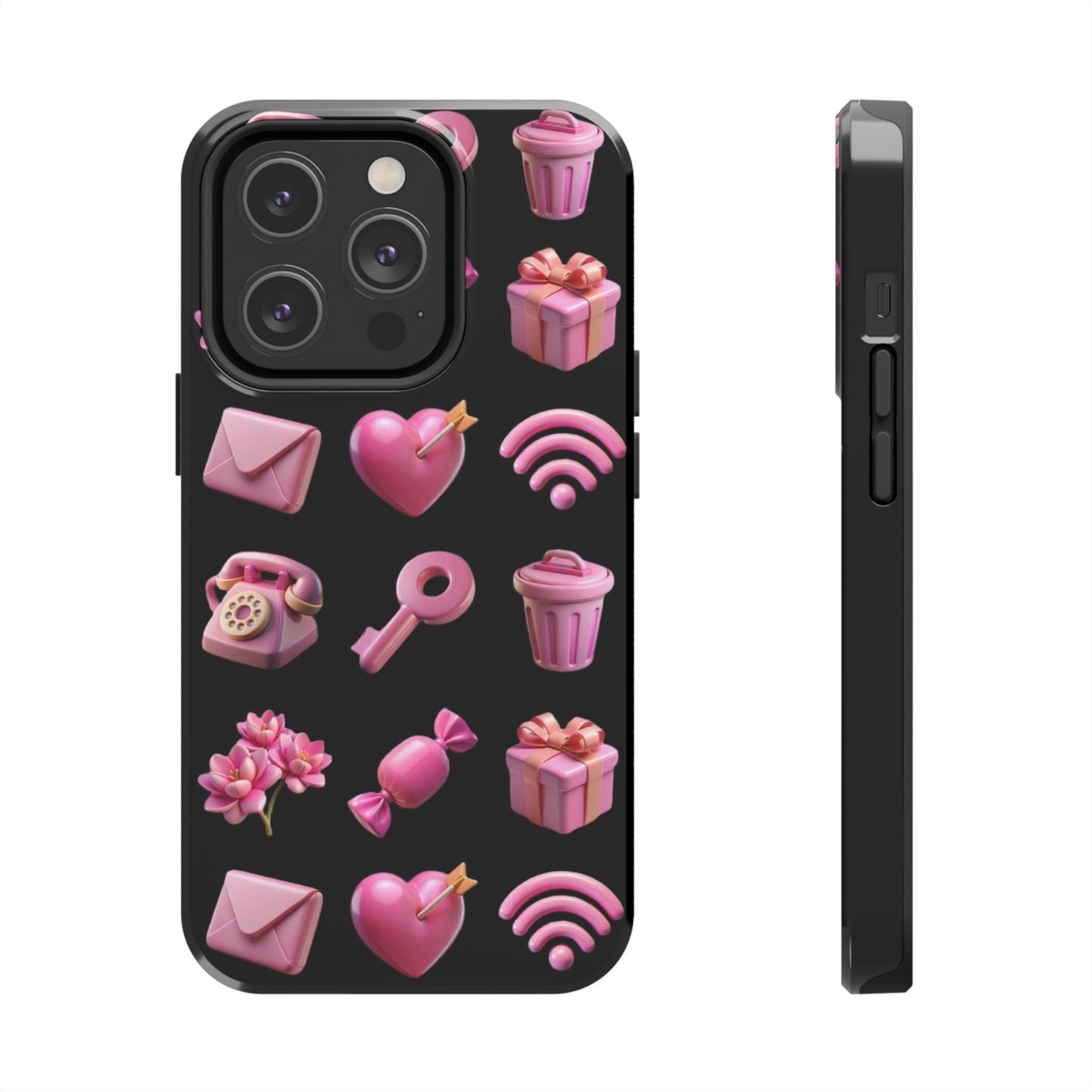 Cute and Colorful Tough Phone Case - Pink Emojis Design